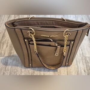 Adrienne Vittadini Tan and Gold Tote